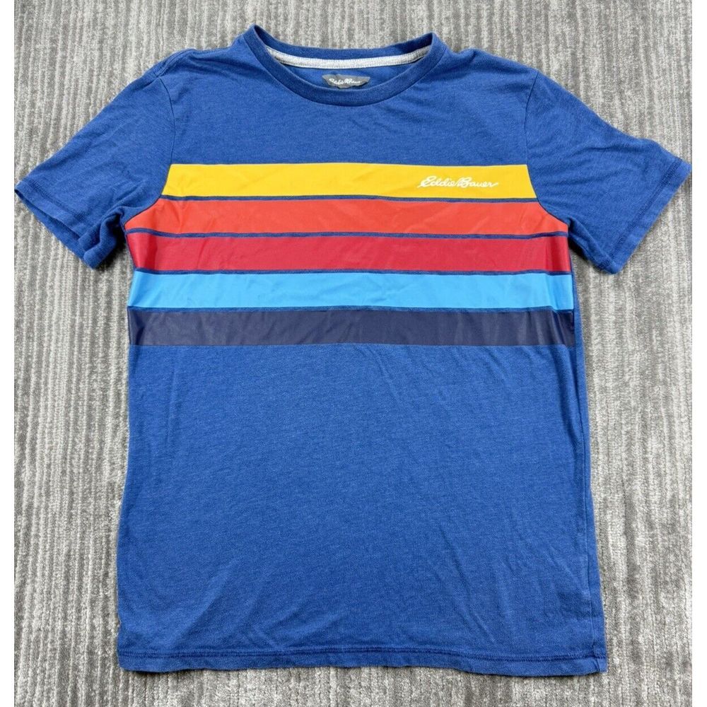 Eddie Bauer T-Shirt Boys Girls Large 14/16, Retro Chest Stripes Short Sleeve